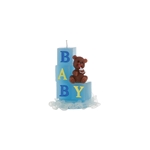 Baby Block with Teddy Bear Candle in Gift Box - Blue