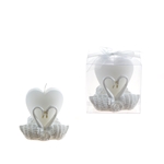 Mega Favors - Pair of Swans with Heart Candle in Gift Box - White