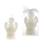Baby Angel Sitting on Round Column Candle in Clear Box - White