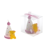 Mega Candles - Teddy Bear with Birthday Cone Candle in Clear Box - Pink