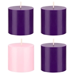 4 pcs 3" x 3" Unscented Advent Pillar Candle - Assorted
