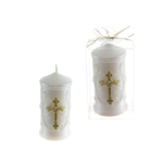 Religious Cross with Crystal Pillar Candle in Gift Box - Gold
