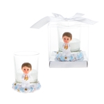 Baby Toddler Praying with Cross Poly Resin Candle Set in Gift Box - Blue