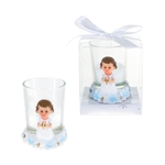 Baby Toddler Praying with Cross Poly Resin Candle Set in Gift Box - Pink