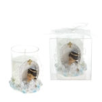 Ethnic Baby Angel Praying on Clouds Poly Resin Candle Set in Clear Box - Pink