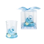 Baby Pacifier with Rhinestone Poly Resin Candle Set in Gift Box - Blue