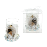 Ethnic Baby Angel Praying on Clouds Poly Resin Candle Set in Clear Box - Asst