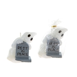 Ghost with RIP Tombstone Candle - White