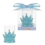 Crown with Rhinestones Poly Resin Candle Set in Gift Box - Blue