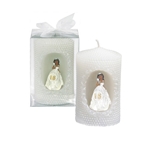 2" x 4" Ethnic Sweet 16 Lady Poly Resin Pillar Candle in Clear Box - White