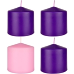 Mega Candles - 4 pcs 3” x 3” Unscented Advent Dome Top Pillar Candle - Assorted