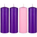 4 pcs 2” x 6” Unscented Advent Dome Top Pillar Candle - Assorted