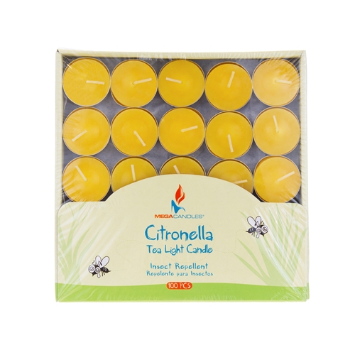 Mega Candles 100 pcs Citronella Tea Light Candle in Box Yellow