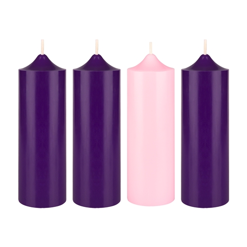 Mega Candles 4 pcs 2” x 6” Unscented Advent Dome Top Pillar Candle Asst