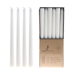 Mega Candles - 12 pcs 10" Unscented Taper Candle in Brown Box - White