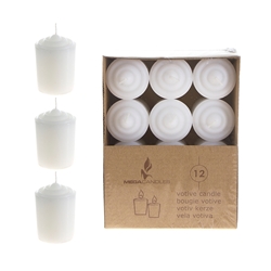 Mega Candles -12 pcs 15 Hours Unscented Votive Candle in Brown Box - White