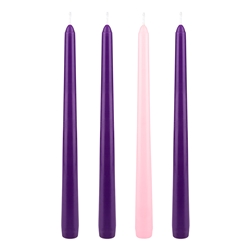 Mega Candles - 4 pcs 10" Unscented Advent Taper Candle - Asst