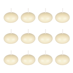 Mega Candles - 12 pcs 1.5" Unscented Floating Disc Candle in White Box - Ivory