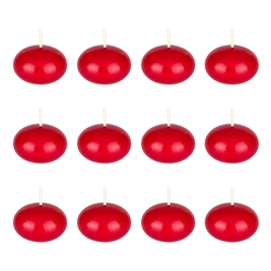Mega Candles - 12 pcs 1.5" Unscented Floating Disc Candle in White Box - Red