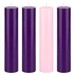 Mega Candles - 4 pcs 2" x 9" Unscented Advent Pillar Candle - Asst