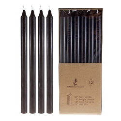 Mega Candles - 12 pcs 12" Unscented Straight Taper Candle in Brown Box - Black