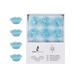 Mega Candles - 12 pcs 1.5" Unscented Floating Flower Candle in White Box - Light Blue