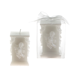 Mega Candles- Sculpted Angel Square Pillar Candle in Clear Box - White