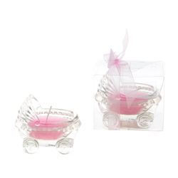 Mega Candles -Glass Baby Carriage Scented Candle in Gift Box - Pink