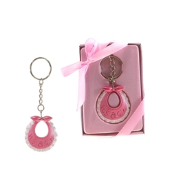 Mega Favors - Baby Bib Poly Resin Key Chain in Gift Box - Pink