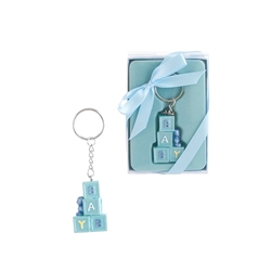 Mega Favors - Baby Blocks with Teddy Bear Poly Resin Key Chain in Gift Box - Blue