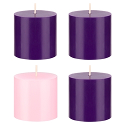 Mega Candles - 4 pcs 3" x 3" Unscented Advent Pillar Candle - Assorted