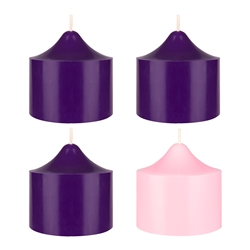 Mega Candles - 4 pcs 3" x 3" Unscented Advent Bell Top Pillar Candle - Asst
