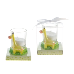 Mega Favors - Baby Giraffe Poly Resin Candle Set in Gift Box - White