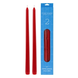 HS Candles - 2 pcs 12" Unscented Taper Candle - Red