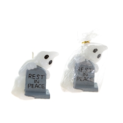 Mega Candles - Ghost with RIP Tombstone Candle - White