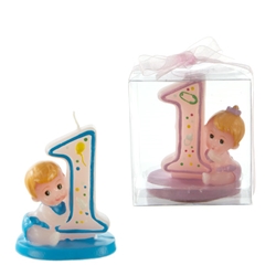 Mega Candles - Baby 1st Birthday Candle in Clear Box - Asst