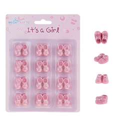 Mega Crafts - 12 pcs Baby Bootie Poly Resin Embellishments - Pink