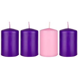 Mega Candles - 4 pcs 2” x 3” Unscented Advent Dome Top Pillar Candle - Assorted