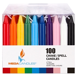 Mega Candles 100 pcs 4 Inch Unscented Exquisite Mini Taper Chime Spell Candles - Assorted