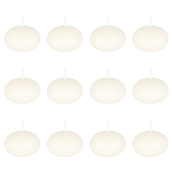 Mega Candles - 12 pcs 1.5" Unscented Floating Disc Candle in White Box - Off White